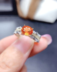 Women’s S925 Silver Natural Orange Garnet Ring – Polished Elegance