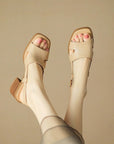Women Genuine Leather Chunky Heel Sandals – Square Open Toe Buckle Strap Summer Dress Sandals