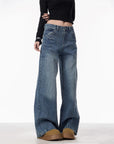Women’s Rivet High-Waist Wide-Leg Jeans – 90% Cotton Baggy Fit (Blue)