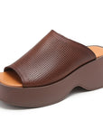 🔥 Women's Handmade First-Layer Cowhide Slippers – Luxury Fish Mouth Toe Design (Apricot/Brown) – Unlined Leather Comfort