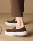 Women's Genuine Leather Classic Muffin Heel Pumps - Square Toe Ballet Flats