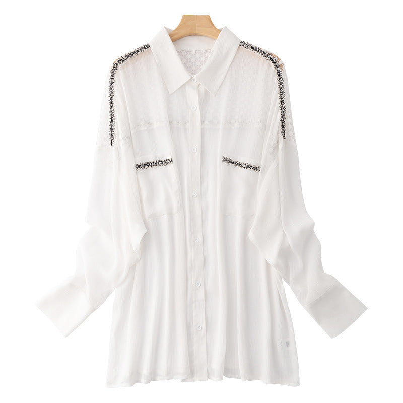 Women’s Summer Chiffon Hollow Lace Shirt – Sexy Single-Breasted Cardigan Blouse
