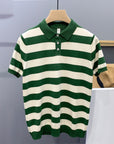 🔥 GESTREIFTES STRICKPOLOSHIRT FÜR HERREN – Hochwertiges, atmungsaktives Kurzarmoberteil (Schwarz/Grün/Blau) – Smart Casual Essential