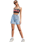 Women’s High-Waist Denim Shorts – Loose Fit Raw Edge Urban Style