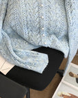 Women’s Fashionable Soft Mohair Knitted Sweater – Hollow Out Casual Style