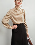 ✨ Women's 19 Momme Mulberry Silk Shirt – Light Champagne Office Essential (91% Silk + 9% Spandex) – Wrinkle-Resistant Luxury