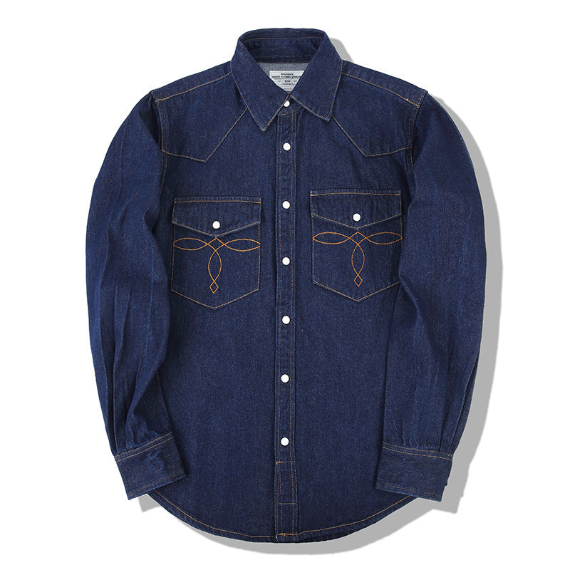 🌼👔 Jeanshemd mit Blumenmuster – Vintage-gewaschene Baumwolle