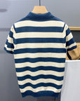 🔥 GESTREIFTES STRICKPOLOSHIRT FÜR HERREN – Hochwertiges, atmungsaktives Kurzarmoberteil (Schwarz/Grün/Blau) – Smart Casual Essential