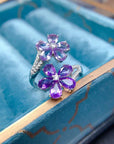 Amethyst Sterling Silver Ring – Floral Inlaid Gemstone Jewelry – Boho Chic Statement Piece