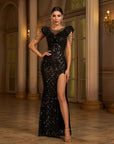 🌟 Elegant Round Neck Sequin Sheath Slit Evening Dress – Luxe Sophistication