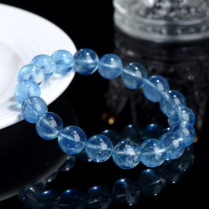 Women’s Natural Icy Mint Blue Ocean Treasure Ball Bracelet - 7A Grade Crystal Beads (4mm/5mm, Hand-Polished, Original Design)