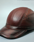 Men’s First-Layer Cowhide Leather Baseball Cap – Adjustable Dome Design with Flat Brim