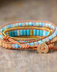 Turquoise Stretch Bracelet – Hand-Knotted Bohemian Style – Unisex Healing Stone Jewelry