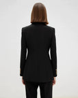 Women’s Double-Breasted Suit Jacket – Slim Fit Black Blazer with Suit Collar Long Sleeve Office Blazer