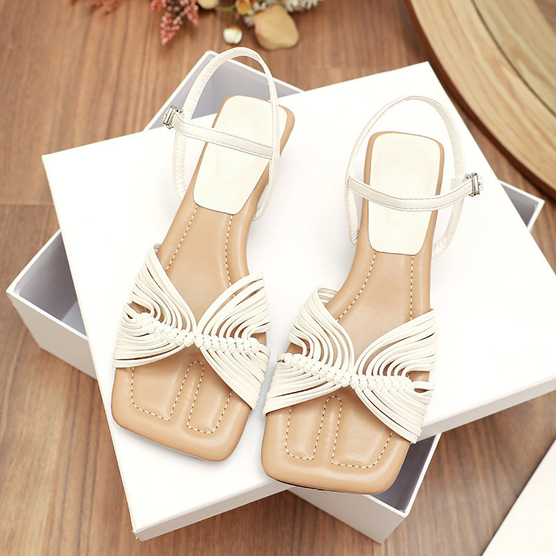 🔥 Chaussons à talons hauts et bout ouvert pour femmes – Sandales à boucle chic (argent/marron/blanc) – Semelle en caoutchouc brut confortable