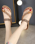 ✨ Bohemian Rhinestone Clip-Toe Slippers for Women - Folk Style (2.5cm Heel, Black/Royal Blue/Apricot/Light Brown)