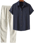 Men’s Printed Casual Suit – Loose Short Sleeve Shirt & Trousers Set