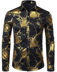 Men Floral Print Long Sleeve Shirt – 3D Digital Printed Stretch Slim Fit Urban Lapel Dress Shirt