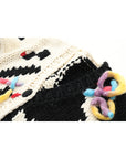 Women’s Handmade Knitted Tassel Cardigan – Black & White Crochet Color-Block Top
