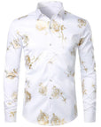 Men Floral Print Long Sleeve Shirt – 3D Digital Printed Stretch Slim Fit Urban Lapel Dress Shirt
