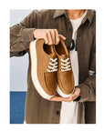Men’s Lace-Up Platform Sneakers - Pigskin & Breathable Casual Kicks