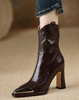 Women’s Retro Pointed-Toe Mid-Calf Boots – Elegant High-Heel PU Fashion Boots
