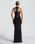 Women’s Elegant Halter Tie-Neck Mesh Ribbon A-Line Long Dress