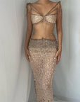 Women’s Sequin & Tulle Two-Piece Set – Glamorous Strappy Top + Flowy Skirt