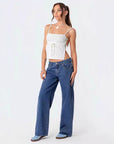 Women’s Simple Low-Waist Wide-Leg Jeans – Classic Straight Denim for Effortless Style