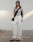 ✨ Weiße Cargohose mit weitem Bein für Damen – 100 % Baumwolle, lockere Passform (Pendler-Chic-Stil)