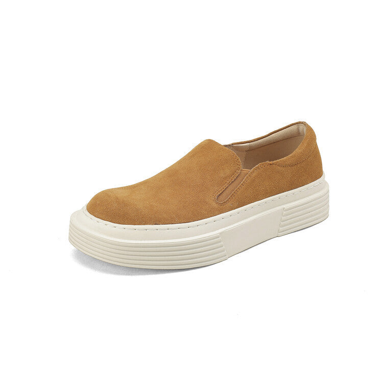 Women's Genuine Leather Classic Muffin Heel Pumps - Square Toe Ballet Flats