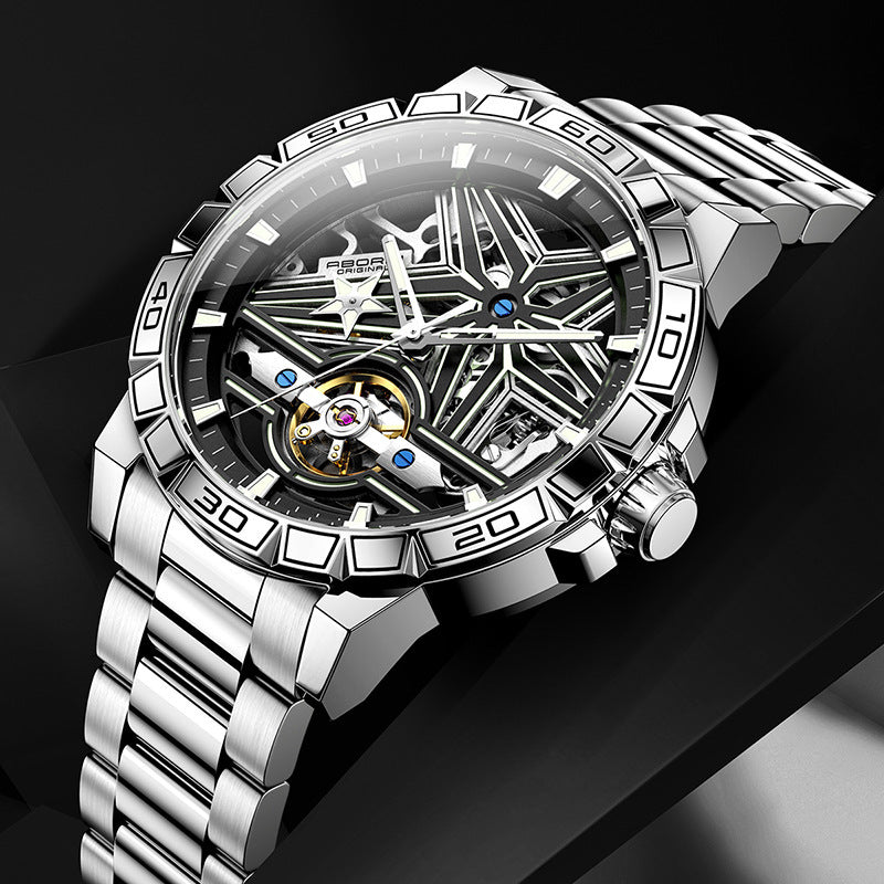 Men’s Double-Sided Hollow Automatic Mechanical Watch – Stainless Steel Fashion Timepiece