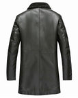 Men’s Fleece-Lined Genuine Leather Jacket – Sheepskin Suede Mid-Length Zip Coat with Lapel Collar