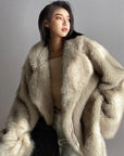 🧥 Women’s Mid-Length Fox Fur Coat – Timeless Elegance | 3D Embossed Pattern | S/M/L