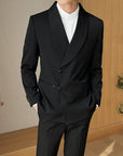 Men's Retro Solid Color Green Collar Suit Two-piece Set