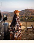 Women’s Ethnic Vintage Print Shawl – Double-Sided Tassel Artistic Cloak