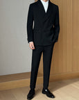 Men's Retro Solid Color Green Collar Suit Two-piece Set