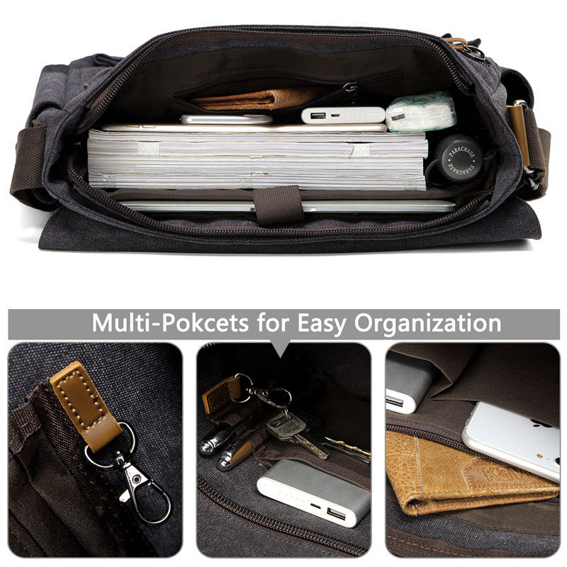 👜 Vintage Men's Shoulder Bag – Frosted PU Leather | Distressed Gray-Camel | Crossbody Styling