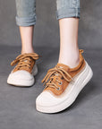 Women’s Full-Grain Leather Lace-Up Shoes – Classic Round-Toe (Yellow/Cameo Brown, Sizes 35-40)
