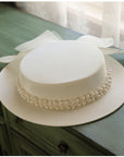 👒 French Elegant Pearl Flat-Top Hat – Timeless Chic for Women