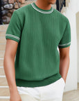 Men’s Complex Knitwear Short-Sleeve T-Shirt – Slim Fit Striped Pullover