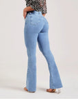 👖 Women’s Slim Fit Bootcut jeans – Light Blue Mid-Rise Stretch Cotton Pants (S-XXL)