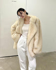 🧥 Women’s Mid-Length Fox Fur Coat – Timeless Elegance | 3D Embossed Pattern | S/M/L