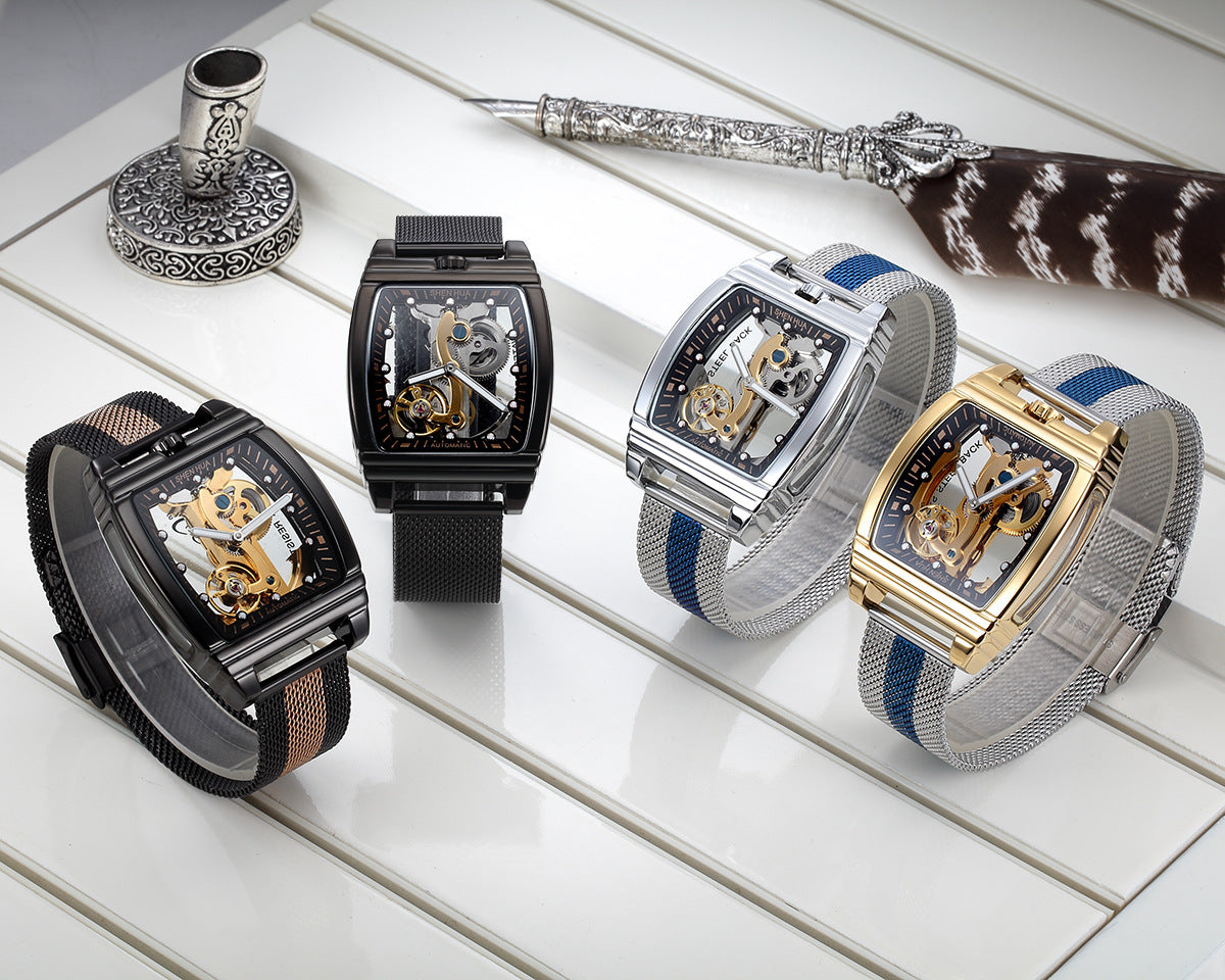 Men's Automatic Mechanical Watch – Barrel-Shaped Luminous Waterproof Chronograph