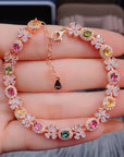 Bracelet en tourmaline naturelle – Serti à la main en argent sterling 925 (pierres précieuses 3 x 4 mm, couleurs irisées)