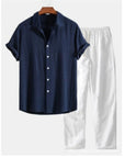 Men’s Printed Casual Suit – Loose Short Sleeve Shirt & Trousers Set
