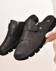 Chaussons d'extérieur faits main pour homme – Cuir synthétique et semelle en caoutchouc (noir/gris/marron clair)