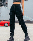 Women High-Waisted Cargo Jogger Pants – Street Style Work Pants with Multiple Utility Pockets
