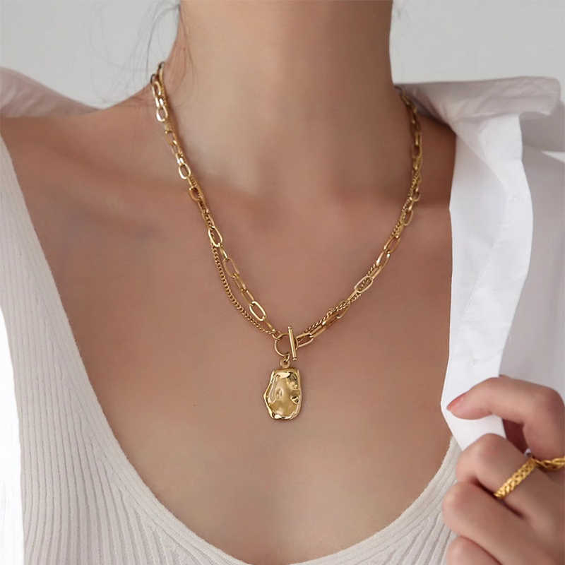 ✨ Women’s Double-Layer OT Buckle Necklace – Edgy Elegance