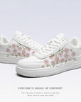 Baskets blanches en toile pour fille – Chaussures mi-hautes Sweet French Rose (lacets roses/blancs, pointure 35-40) – Chaussures décontractées à enfiler pour l'automne